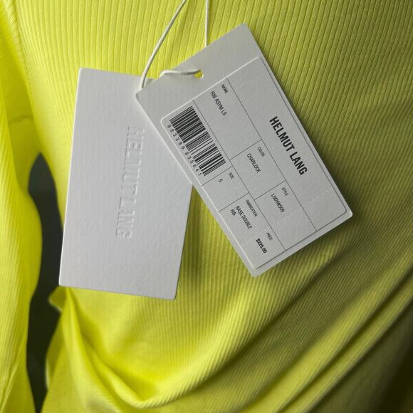 Helmut Lang, Draped One Shoulder Ribbed Knit Top, Charlock Yellow, Size Small - Picture 8 of 9